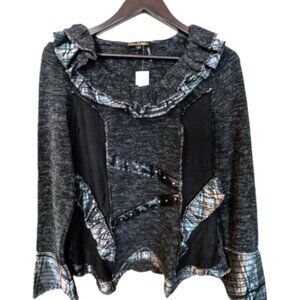 NWT Jane & John Sweater with Taffeta and Vegan Leather Accents Size M